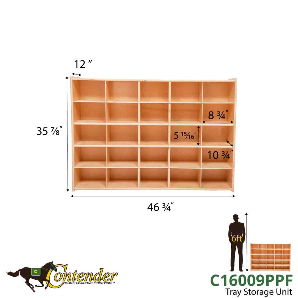 Contender 25 Trays Birch Hardwood Shelving Unit with Purple Bins, Kindergarten, Home-School, Daycare Organizer for Toys, Art and Craft Supplies [ Fully Assembled ]