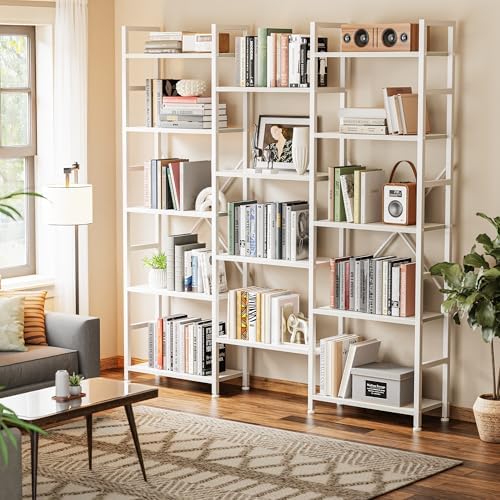 SUPERJARE Triple Bookshelf, Bookcase with 14 Open Display Shelves, Wide Book ...
