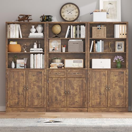 Thacuok 72'' Tall Bookcase with Doors, Adjustable Shelves, P2 MDF Con...
