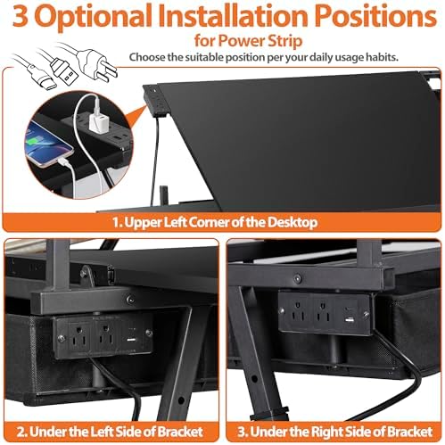 JupiterForce Drafting Table Art Desk w/Power Outlet and Stool, Adjustable Til...