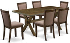 East West Furniture X777MZ748-7 7 Piece Dinette Set Consist of a Rectangle Dining Room Table with X-Legs and 6 Coffee Linen Fabric Parsons Dining Chairs, 40x72 Inch, Multi-Color