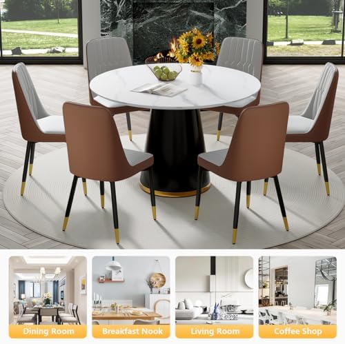 Round Dining Table Set for 6, Modern Round Dining Table Small 45 Inch Dinner ...