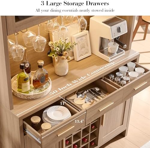 77" Tall Pantry Cabinet & Coffee Bar Cabinet with Storage,Gray Oak