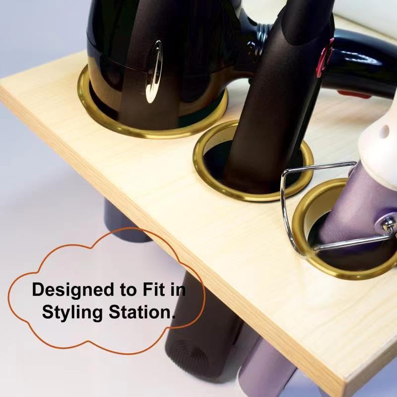 Hair Dryer Holder, Salon Hair Styling Station Organizer, 3pcs (Golden, Stainless Steel, Heat & Burn Resistant, Diameter: 3'' & 2'')