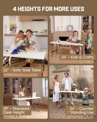 FanttikOutdoor Folding Table 4 Foot Quick Adjust Portable Plastic 4 Heights |...