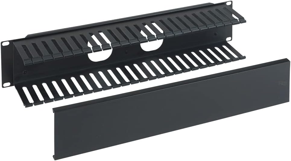 ICC 2U Finger Duct Cable Manager Panel with Cover, Plastic with Metal Back Frame, 3" Depth, Horizontal Cable Management, Rackmount for 19” Network Racks, Black, Single Pack