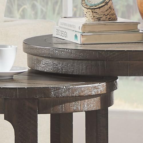 24" Rustic Bedside Table, Round Nesting End Table for Living Room | 2-Pi...