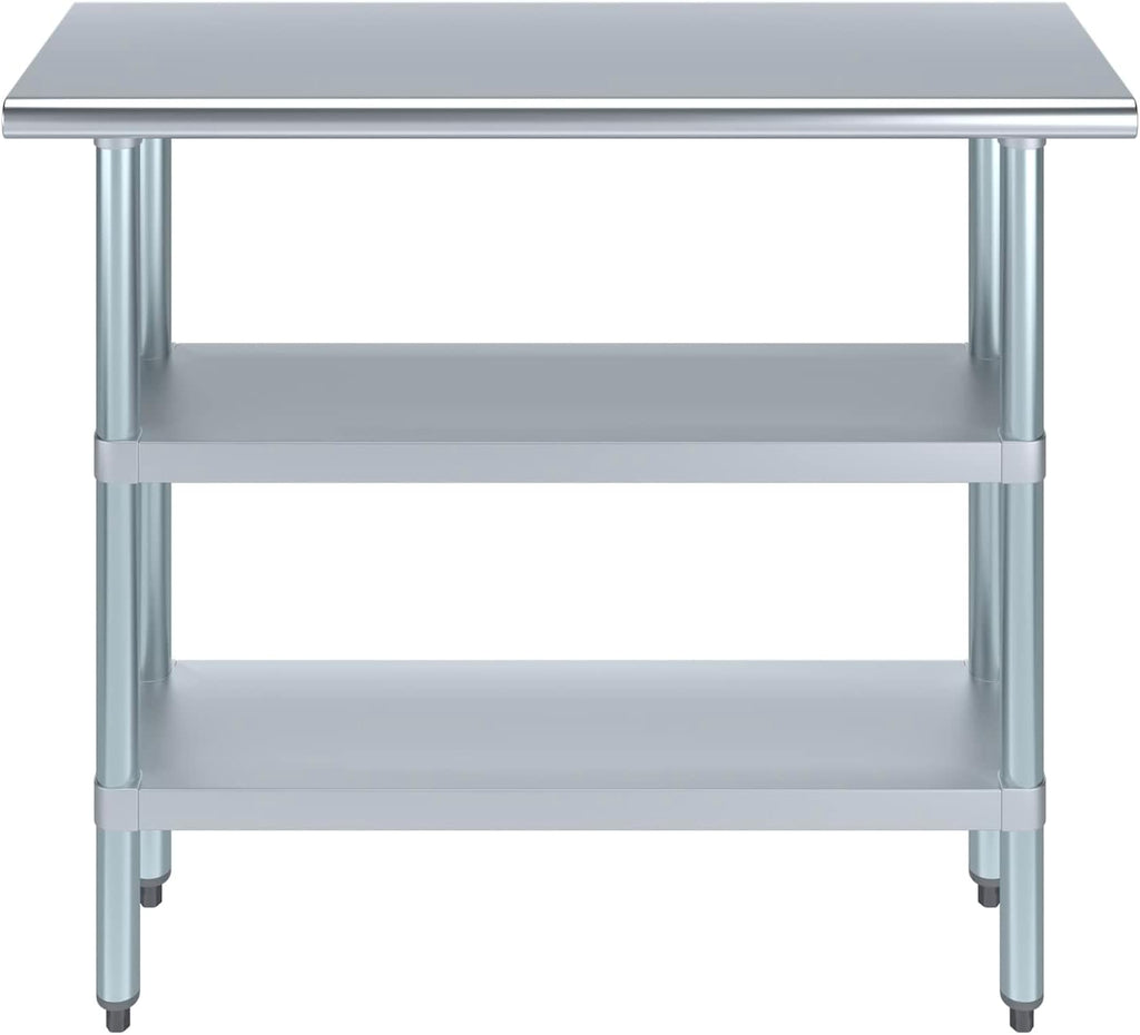 AmGood Stainless Steel Work Table with 2 Shelves | NSF | Metal Utility Table (48" Long x 14" Deep)