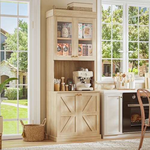 ivaniti 71" Tall Farmhouse Kitchen Pantry, Large Storage Cabinet with Gl...