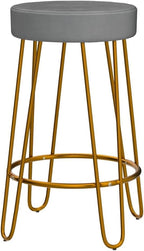 Yaheetech Bar Stools Set of 4, Velvet Round Counter Stools, Backless Counter Height Bar Chairs with Golden Legs for Kitchen Dining Room Pub Cafe, Gray