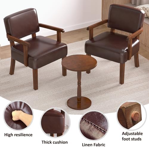 FAGAGA Accent Chairs Set of 2, 2 Solid Wood Armchairs with Table