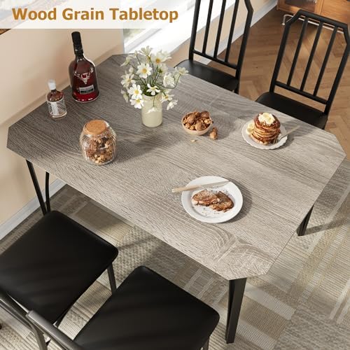 GAOMON 5-Piece Dining Table Set for 4, Modern Kitchen Table with Chamfered De...