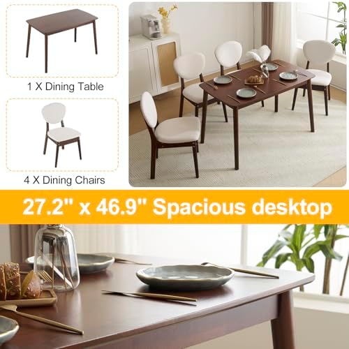 Karl home 5-Piece Farmhouse Dining Table Set for 4, Solid Wood Frame,Walnut