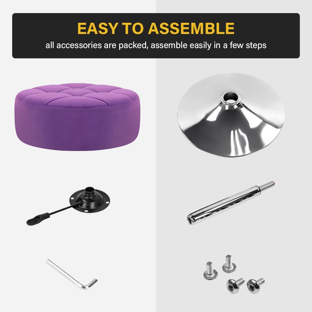 WKWKER Velvet Upholstered Vanity Stool Swivel Adjustable Makeup Stool for Mak...