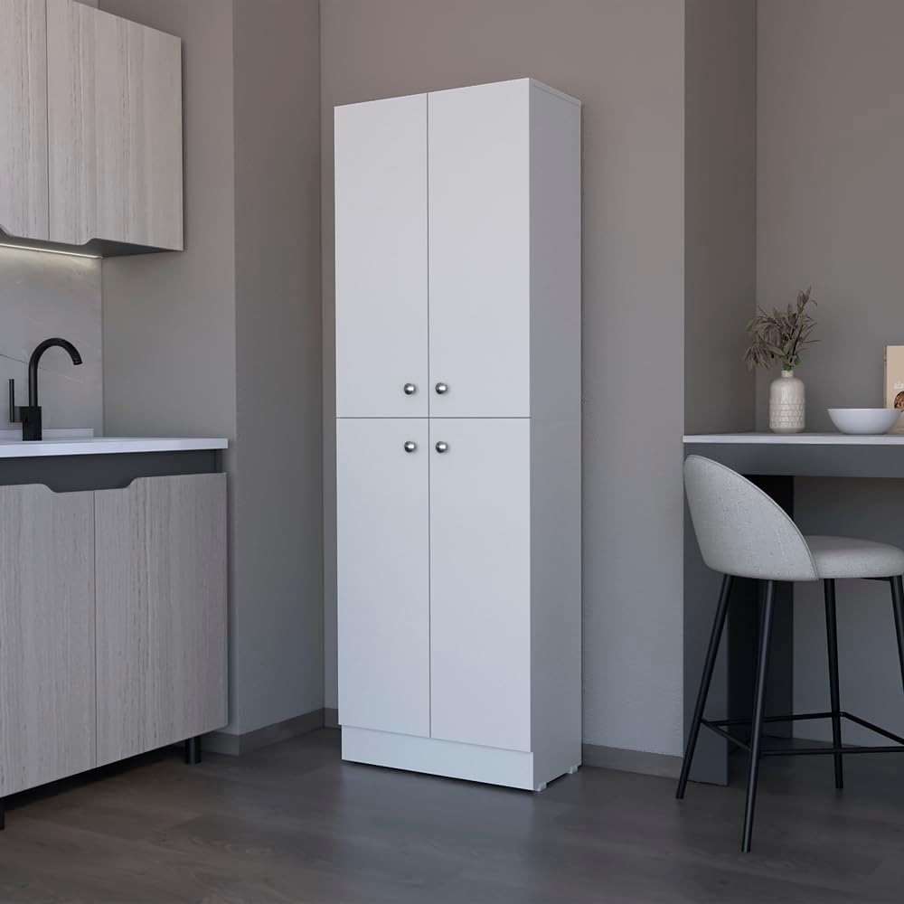 Modern Kitchen Pantry, Storage Cabinet, White, Engineered Wood, for Dining Room, Easy to Clean