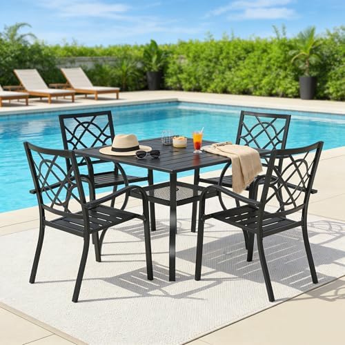 SUNCROWN 5-Piece Outdoor Wrought Iron Chairs and Table Patio Dining Furniture...