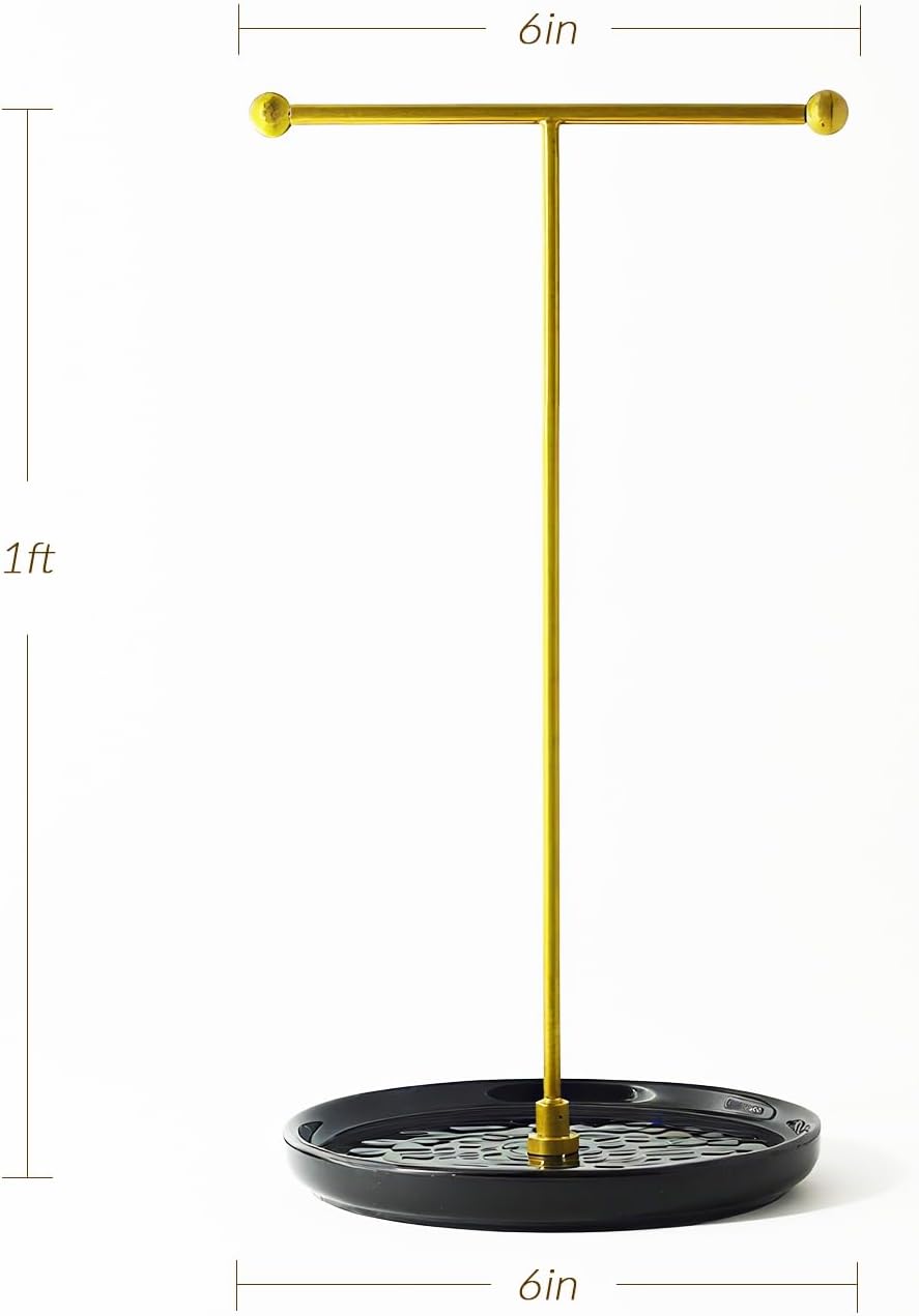 VROOMIUM Necklace Holder Stand - 6in Ceramic Base X 1ft Height, Aesthetic Decor for Bedroom, Jewelry Organizer for Necklace, Bracelets, Rings, Exhibidor de Collares- Mysterious Black