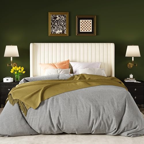 Allewie Queen Size Velvet Bed Frame/Vertical Channel Tufted Wingback Headboar...