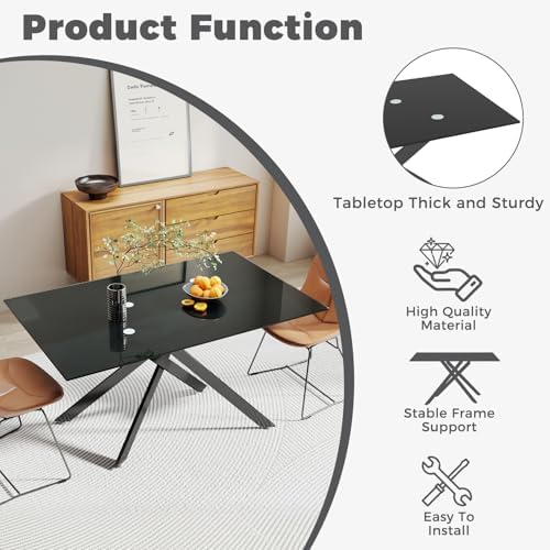 51" 5-Piece Glass Dining Table Set for 4, Grey&Black