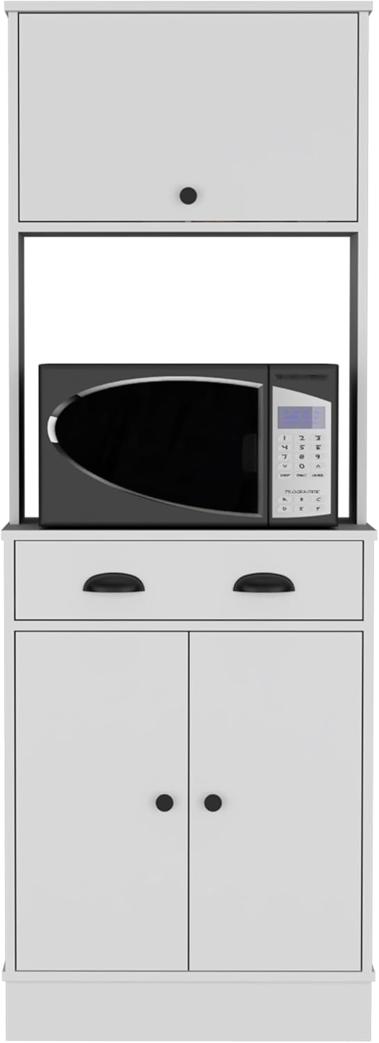Kitchen 66.3" H with Drawer, 2 Cabinets, and Microwave Stand, White