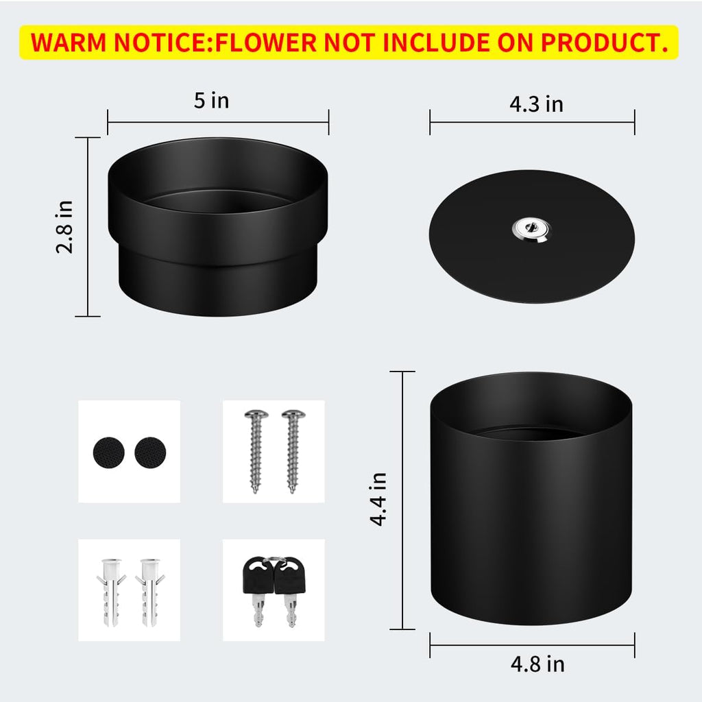 Sdstone Fireresistant Waterproof Flower Pot Diversion Safe with Key Lock,Stainless Steel Secret Hidden Safe,Perfect for Hiding The Valuables Inside (Black) Plants Not Include