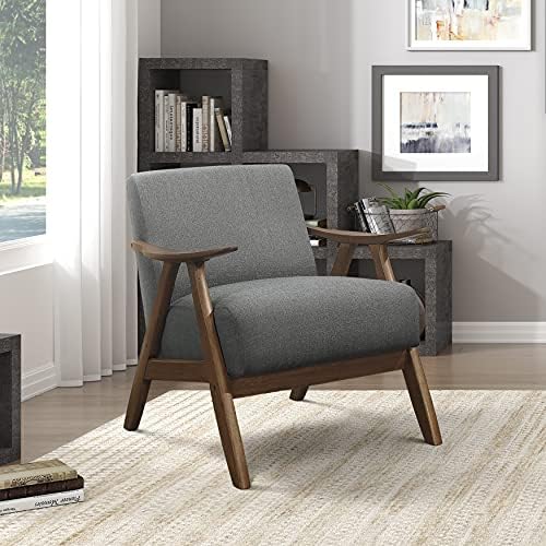 Lexicon Mid Century Modern Accent Chair with Walnut Wood Frame, Gray