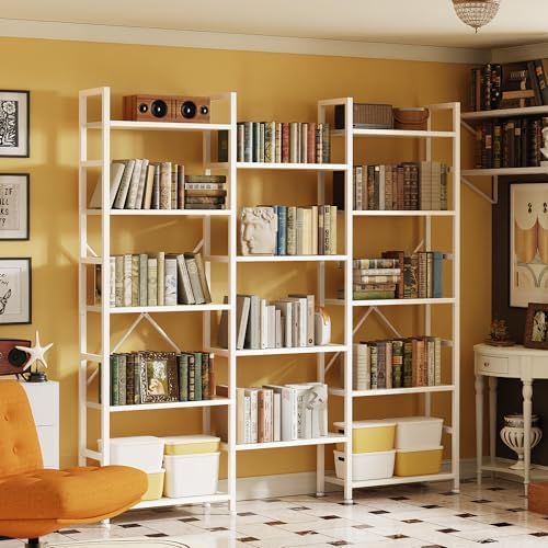 SUPERJARE Triple Bookshelf, Bookcase with 14 Open Display Shelves, Wide Book ...