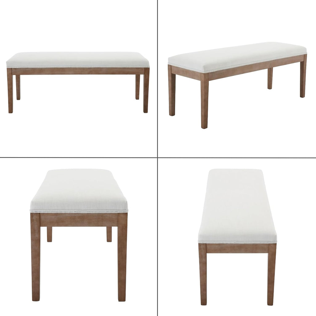 chairus Padded Entryway Bench Linen Upholstered Dining Table Benches Farmhouse Shoe Bench Seat for Hallway Bedroom End of Bed Vintage 45.5" Wooden Leg Benches for Kitchen Restaurant Window, Beige