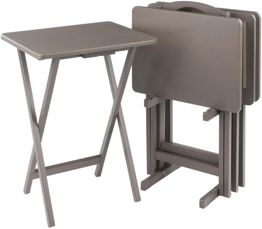 Pemberly Row Solid Wood 5-Pc Snack Table Set, Oyster Gray Finish, Rectangular...