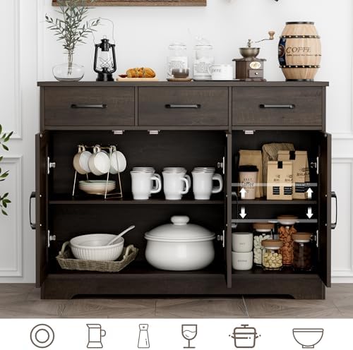 HOSTACK Kitchen Buffet Cabinet with Storage, Sideboard Coffee Bar, Brown