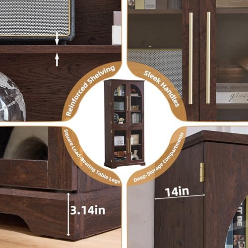 Joaxswe 68" Tall Bookcase with 4 Glass Doors, Farmhouse 5 Tire Bookshelf