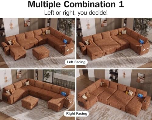 Vipbear 130" Modular Sectional Sleeper Sofa with Pull Out Bed, 9 Seat Ch...
