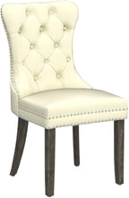 KCC Faux Leather Dining Chairs Set of 6, Upholstered High-end Tufted Dining Room Chair with Nailhead Back Ring Pull Trim Solid Wood Legs, Contemporary Nikki Collection Modern Style for Kitchen, Beige