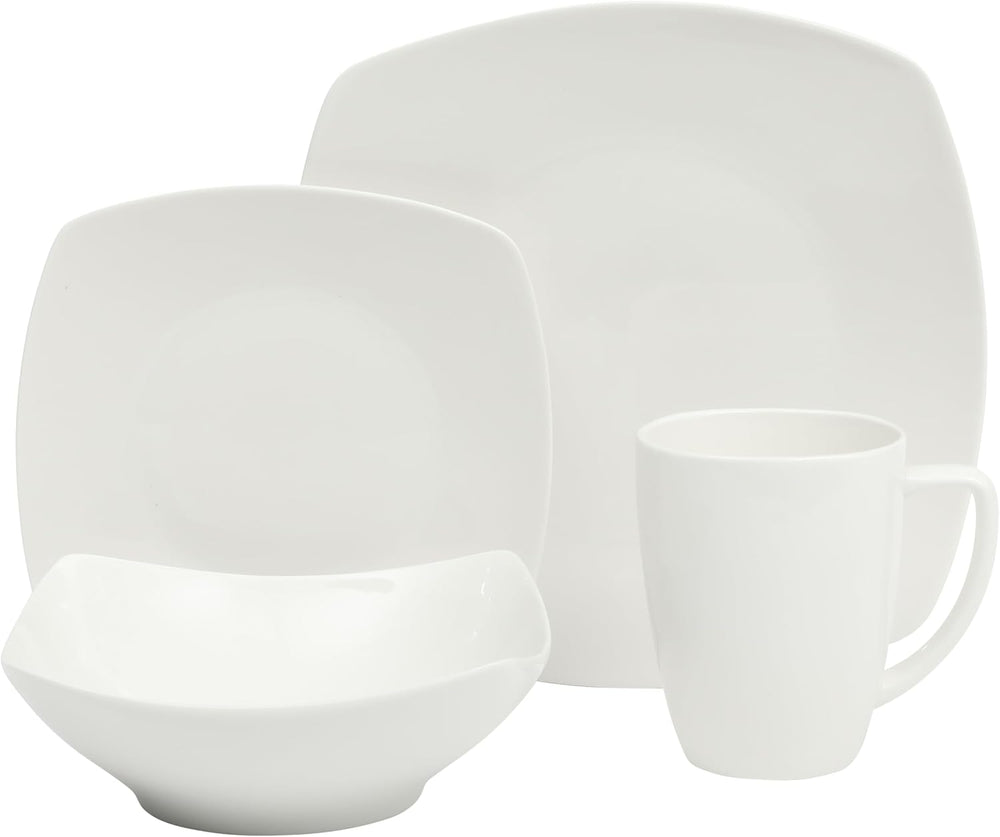 Gibson Home Zen Buffet White Porcelain Dinnerware Set for 4, Square Plates Bo...