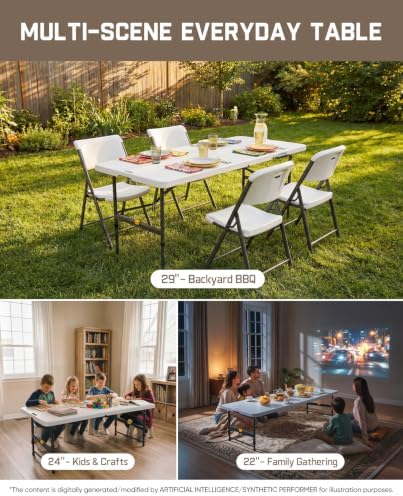 FanttikOutdoor Folding Table 6ft Quick Adjust 3 Heights Picnic Party Dining |...