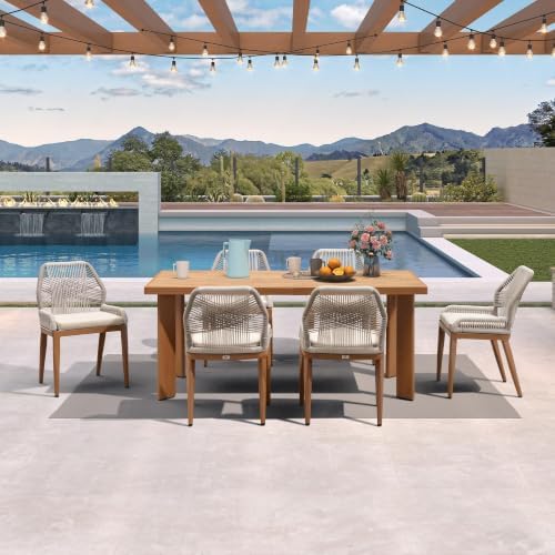 PURPLE LEAF 7 Pieces Patio Dining Set with Cushion and Backrest, Deep Teak