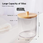 SheeChung 2 Pack 50 Oz Large Apothecary Jar with Bamboo Lid, Laundry Pods Container, Storage Jars for Bathroom Organization, Plastic Canisters with Cute Stickers Spoons(Natural)