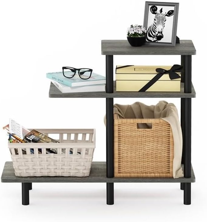 Pemberly Row 3-Tier Sofa Side Table, Engineered Wood, French Oak Gray/Black F...