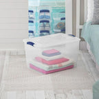 2-Pack Transparent Storage Box,66 Quart Capacity Storage Container with lock cover,Plastic,Stackable storage solution ideal for organizing items in households,Educational institutions,and warehouses.