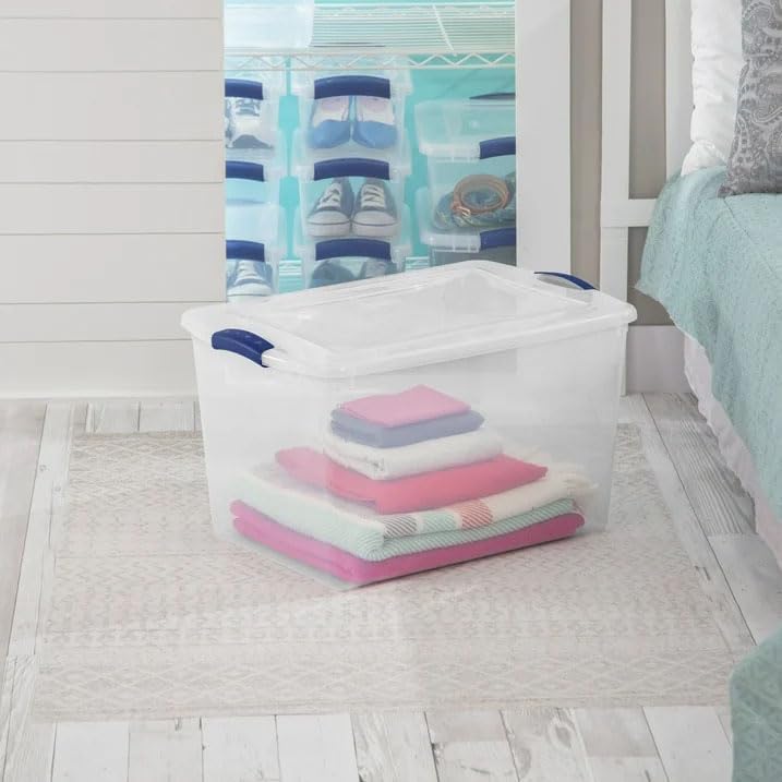 2-Pack Transparent Storage Box,66 Quart Capacity Storage Container with lock cover,Plastic,Stackable storage solution ideal for organizing items in households,Educational institutions,and warehouses.