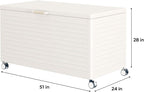 MIRADOR 134 Gallon Outdoor Storage Box Waterproof, Metal Deck Box with wheels for Patio Furniture, Garden Tools, Outdoor Cushion, Latte