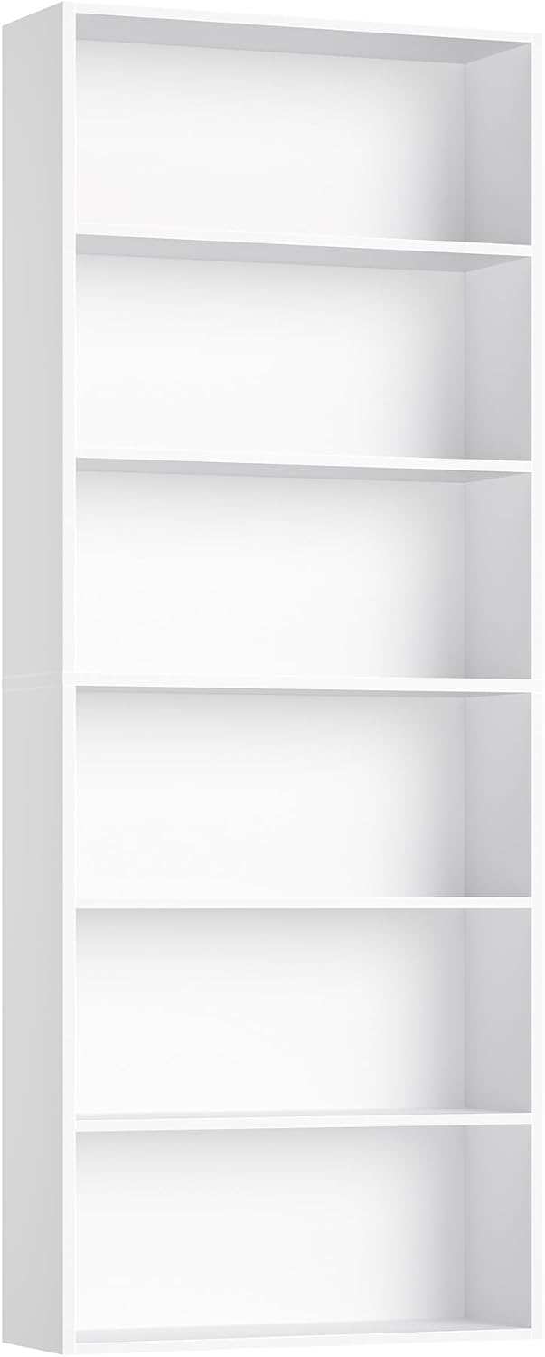 FOTOSOK 6-Tier Open Bookcase and Bookshelf, Freestanding Display Storage Shel...