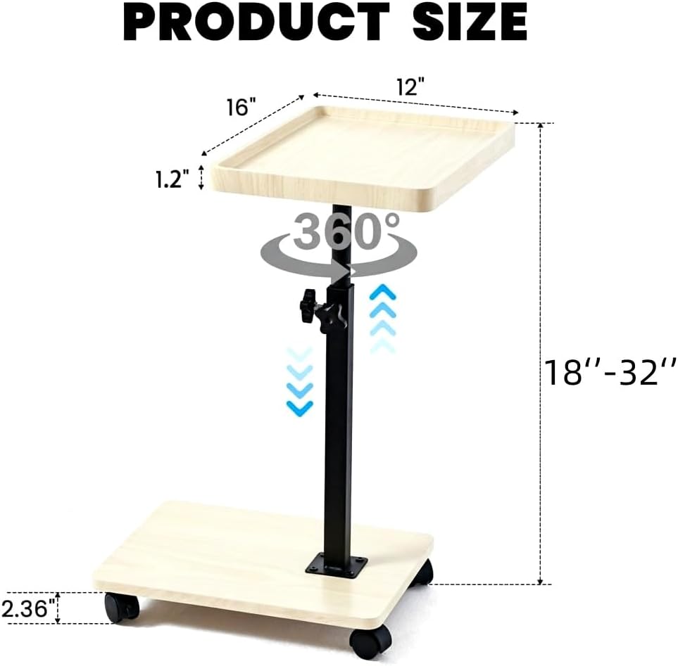 C Table End Table with Adjustable Height, C-Shaped Side Table for Couch &...