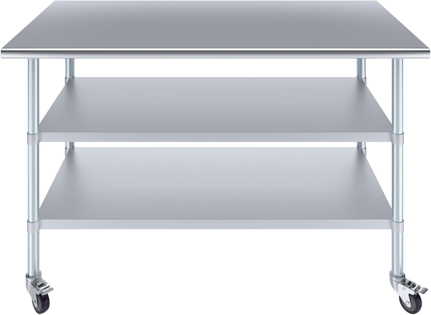 AmGood Stainless Steel Work Table with 2 Shelves and Casters | Metal Utility Table On Wheels (Stainless Steel Work Table with 2 Shelves + Casters, 60" Long x 30" Deep)