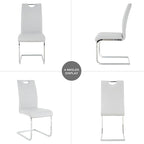 Goujxcy Dining Chairs Set of 2, Modern High Back Kitchen Chairs with Metal Legs and Faux Leather Padded Seat Upholstered Dining Chairs for Dining & Kitchen,Living Room (Light Gray&Silver, Set of 2)