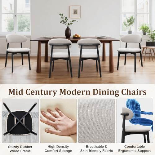 Farmhouse Dining Chairs Set of 4,Mid Century Modern Fabric Upholstered Kitche...