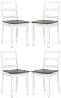 COSTWAY Wooden Dining Chairs Set of 4, Mid-Century Modern Armless Kitchen Side Chairs with Curved Backrest and Rubber Wood Legs for Home Dining Room, Kitchen, Restaurant (White&Grey)