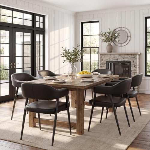HNY Modern Dining Room Arm Chairs Set of 6, Retro Faux Leather Upholstered Ba...