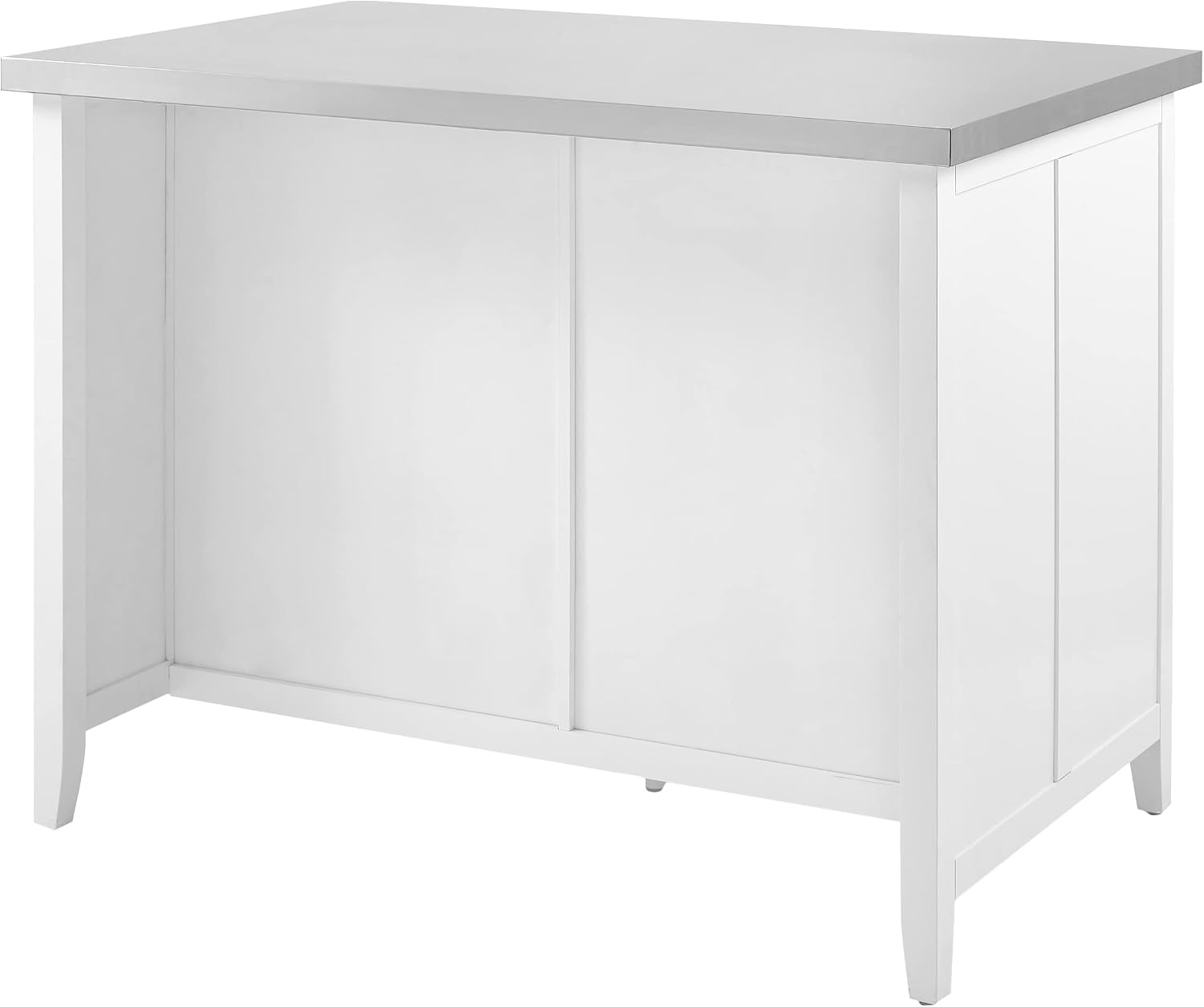Crosley Furniture Silvia Stainless Steel Top Kitchen Island, Microwave Stand, Coffee Bar, with Shelves, White
