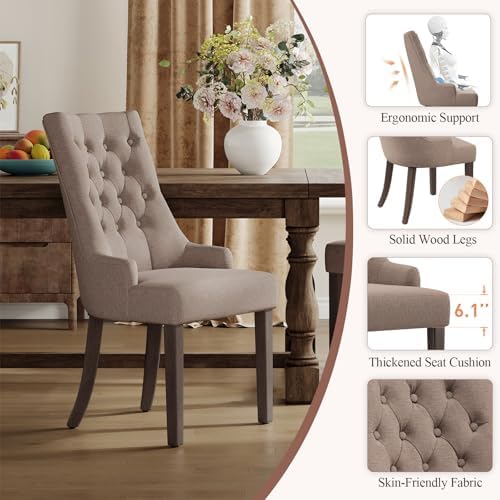 COLAMY Wingback Dining Chairs Set of 6, Taupe